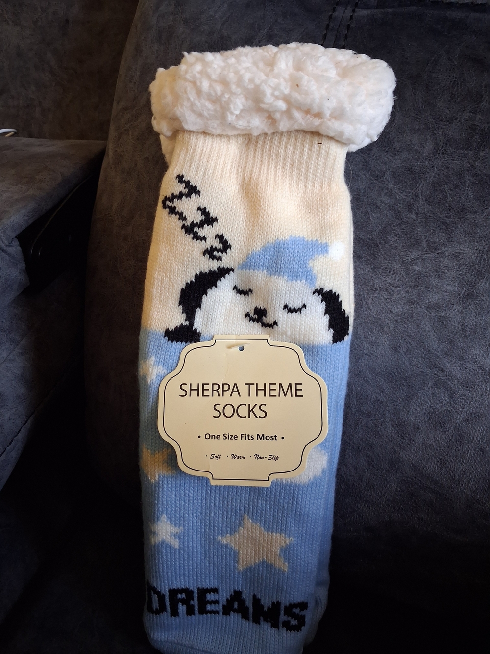 Sherpa Theme Cozy Sleep Socks - Blue, Cream, Black